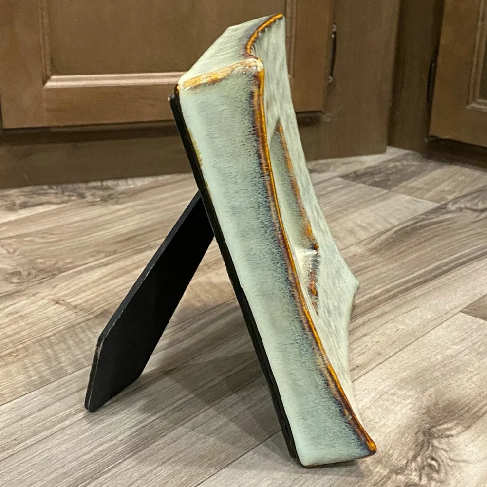 Pale Aqua Blue Thick & Heavy Ceramic Square Picture Frame‎ w/ Curved Corners